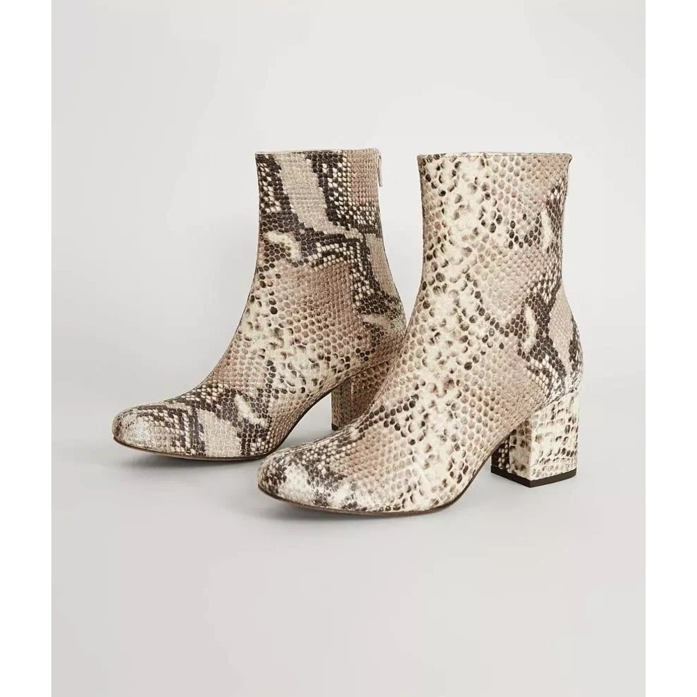 Free People 38 7.5 Cecile Ankle Boots Snakeskin Print Block Heel Neutral Booties - Picture 14 of 16